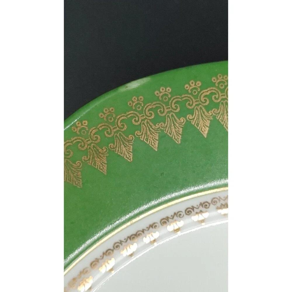 Pair 2 Vintage John Wanamaker & Co Austria Scalloped Edge Plate Green Gold 7.5